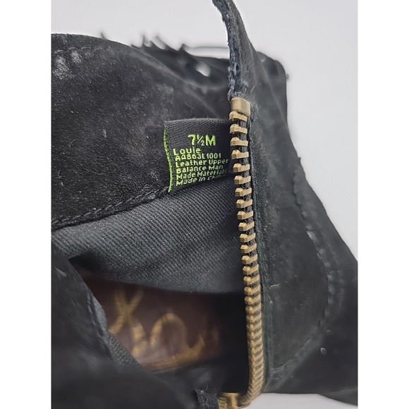 Sam Edelman Louie Boot Women US 7.5 Black Suede Fringe Ankle Side Zip Block Heel - Picture 2 of 10